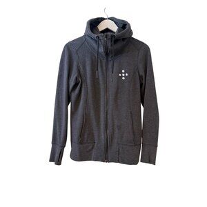New Era Gray Full Zip Hoodie Thumbhole Cuffs High Neck Logo Ladies Small